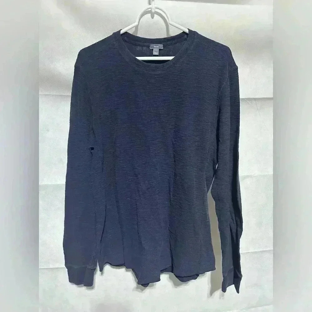 Vince 100% Cotton Long Sleeve Waffle Knit Thermal Navy Blue Men’s Size Large